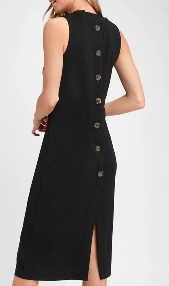 Lulu's NWT black mock neck button-back midi dress